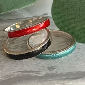 Three Sterling Silver enamel rings, fit like 8.5 -9
